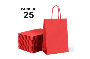 RED PAPER GIFT BAGS 120 G 100% RECYCLABLE WITH FSC CERTIFICATION SET/25